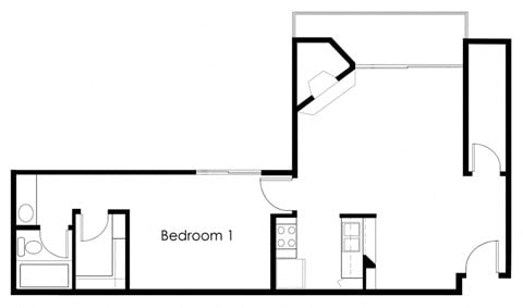 Floor plan for 1 bed, 1 bath, 726 sqft